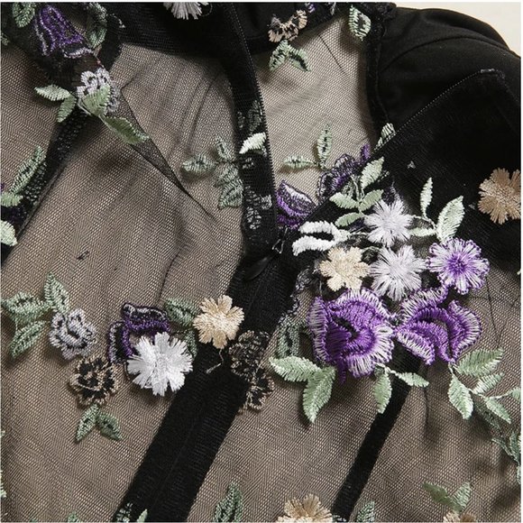 One-piece Black Floral Embroidery Bodysuit Lingerie - Picture 3 of 6